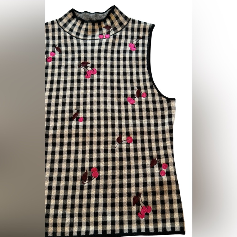 Maeve by Anthropologie Sleeveless Mock Neck Sweater Tank Black White Gingham XXS - Picture 5 of 16